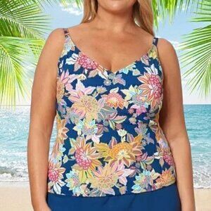 Bleu by Rod Beattie 22W Floral Printed Tankini Top